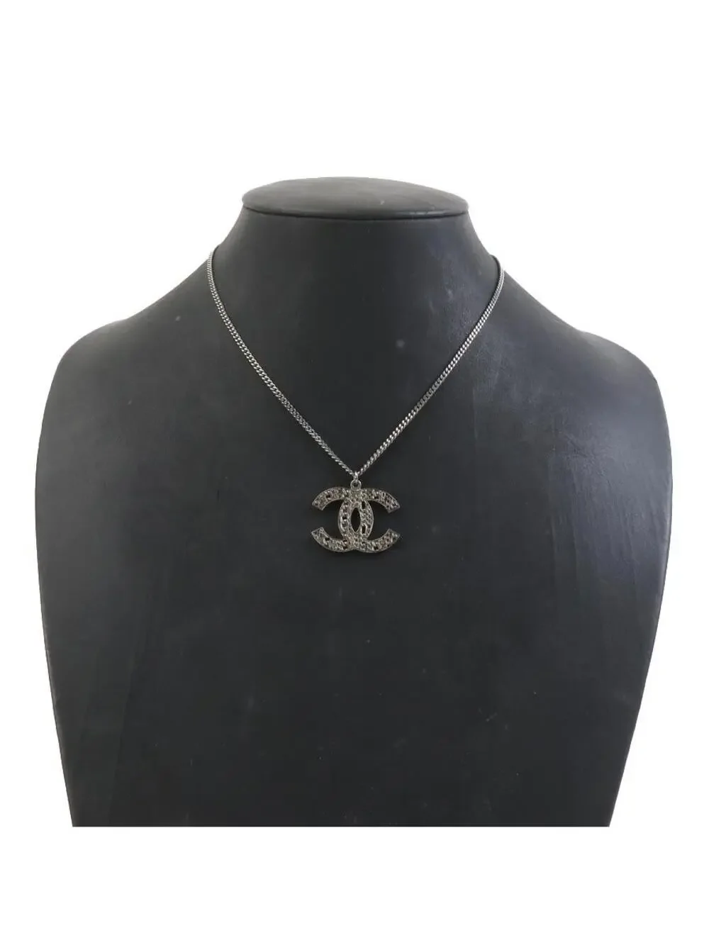 Auth Chanel Cc Logo Necklace Gunmetal #293550C41B